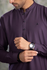 Stitched Kurta Shalwar With Contrast Buttons & Details for Men - Indigo